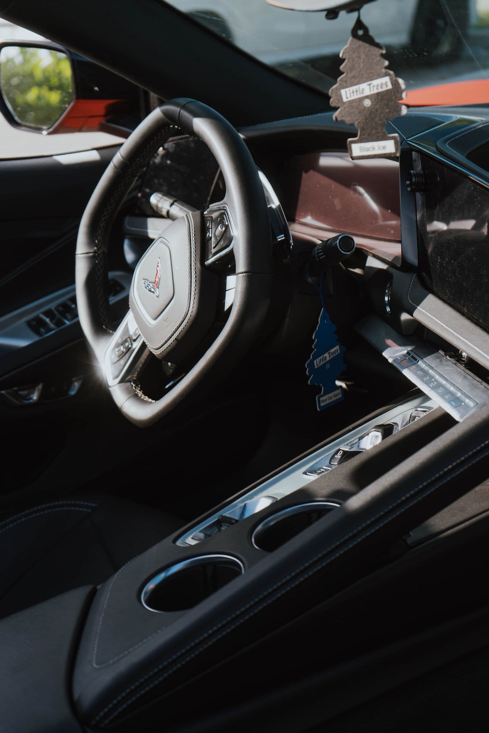 Corvette C8 steering wheel and cockpit